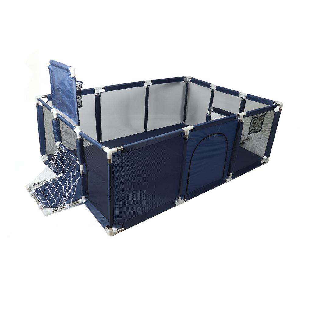Большой детский манеж, регулируемый, симпатичный, прямоугольный, детский забор с футбольной рамкой, темно-синий