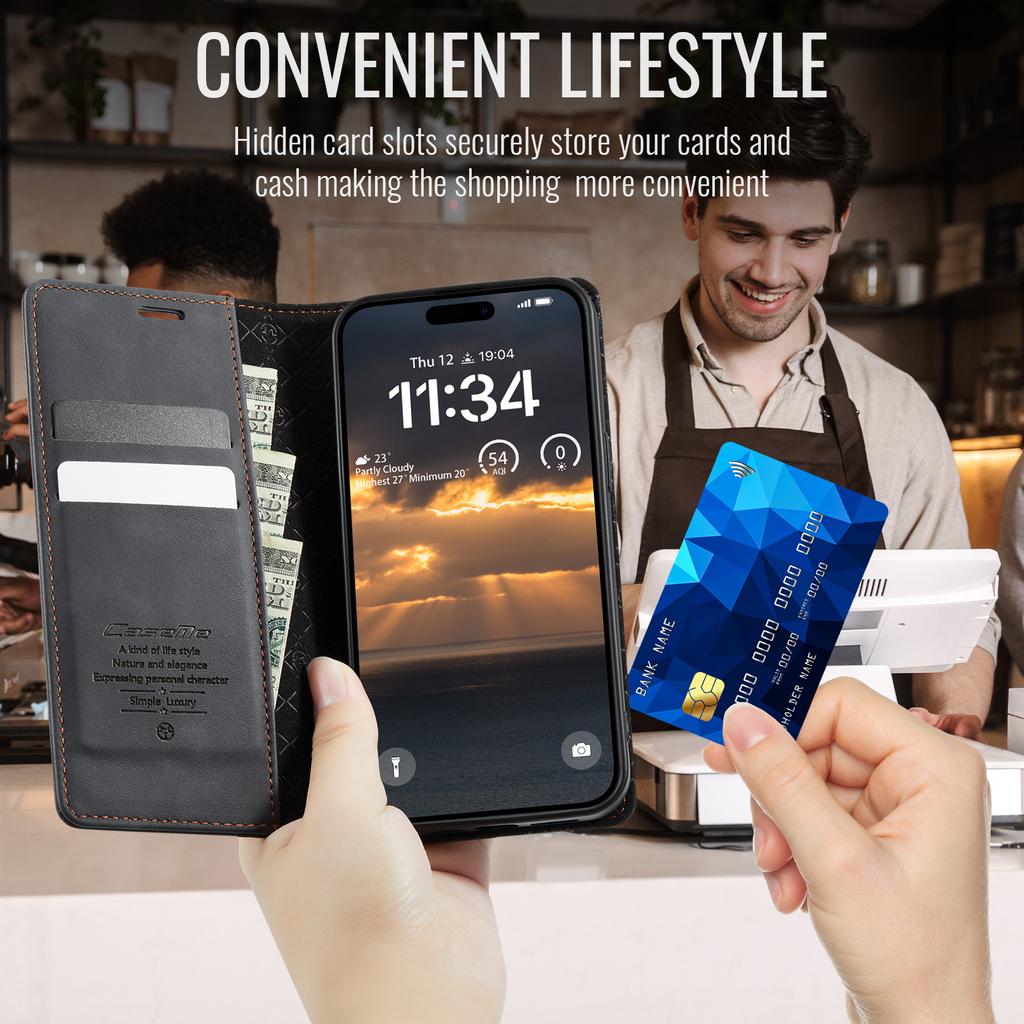 Suitable for iPhone 17 Pro card slot phone case, Samsung S25 ULTRA calf pattern leather case, A15 flip retro case