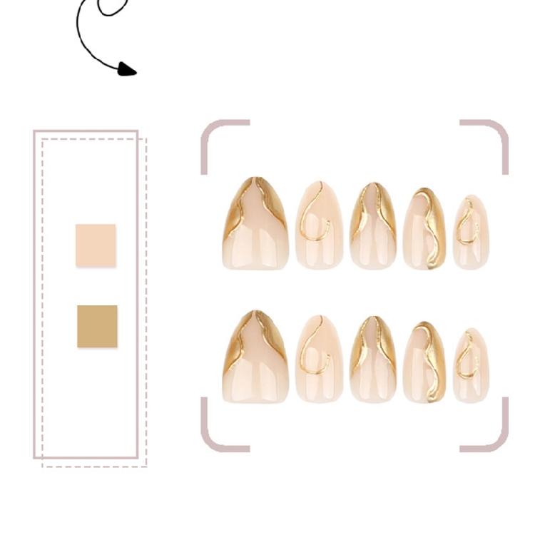 24 шт. Миндальные Накладные Ногти Глянцевые Акриловые Ногти С Золотыми Линиями Дизайн Ногтевые Аксессуары Накладные Ногти Для Женщин Девушек