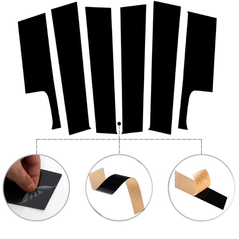 6Pcs Glossy Black Car Pillar Posts Stickers Fit For Jeep Compass 2007 2008 2009 2010-2017 Auto Door Window Exterior Trims