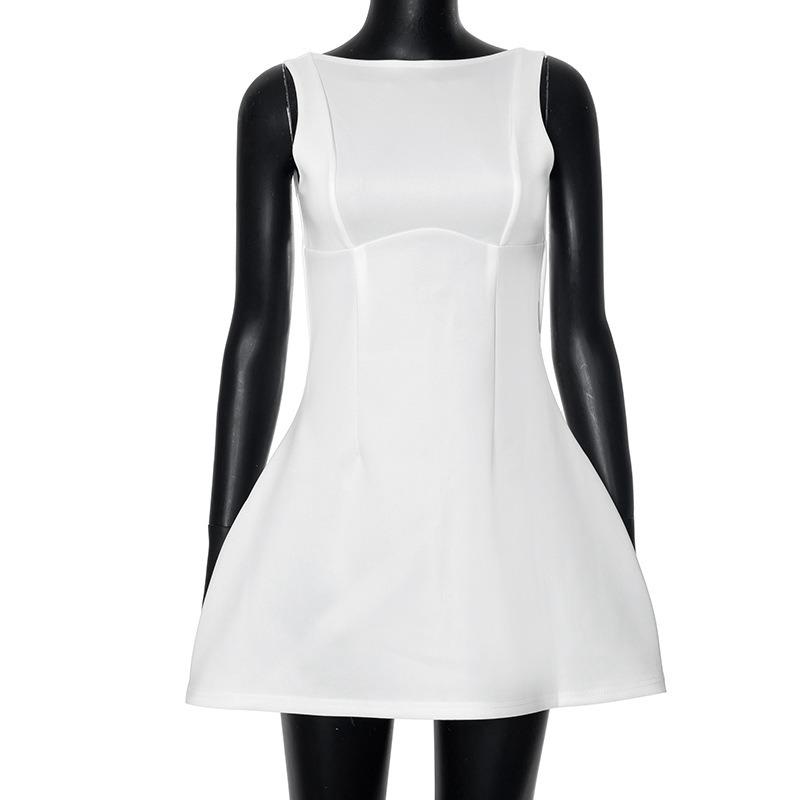 Женское летнее однотонное повседневное платье без рукавов с лямкой через шею, облегающее короткое платье