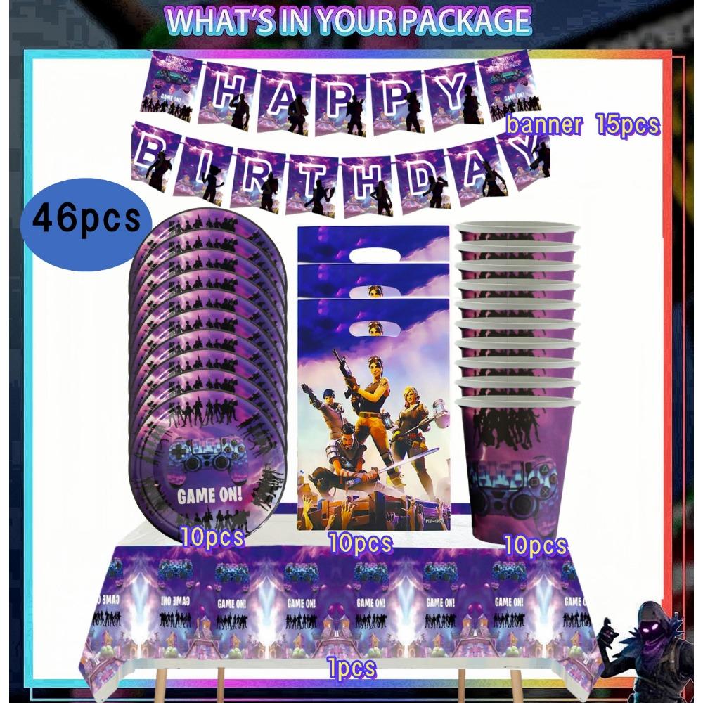 Игровой автомат Fortnition Декорации для дня рождения Набор посуды на 10 человек Задний фон Воздушный шар с альпакой Для детского праздника
