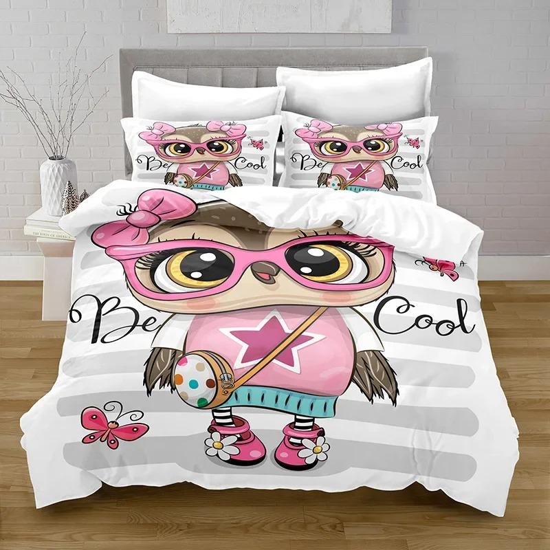 3D-принт Kawaii Owl Пододеяльник с наволочкой Украшение для спальни Постельное белье Queen Bedding Спальный гарнитур Кровать размера King Size Домашний текстиль