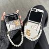 Bear Mobile Phone Case Flip Foldable Mobile Phone Case for Samsung Zflip4 Pearl Hand Chain 5 Heart Xflip