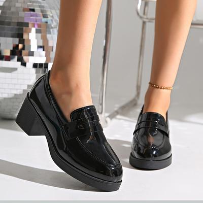 Lucyever лакированные туфли на высоком каблуке женские осенние туфли-лодочки на платформе без застежек женские туфли на толстом каблуке женские 42