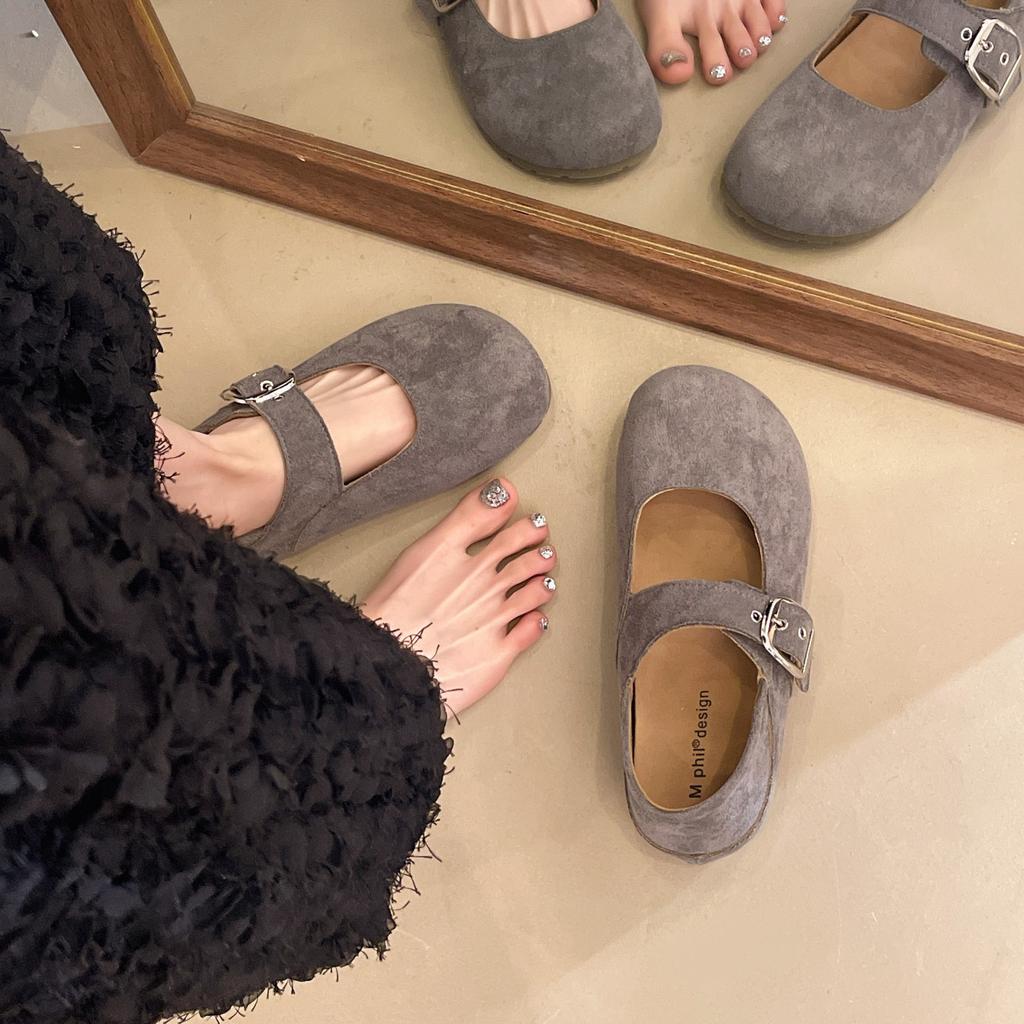 Mori Retro One-word Buckle with Mary Jane Shoes for Women's 2025 New Lazy One-pedal Shallow-mouth Flat-soled Doudou Shoes