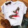 Women Summer T Shirt Trend High Heels Print Retro Fashion Short Sleeve Tees Casual Printed Tops