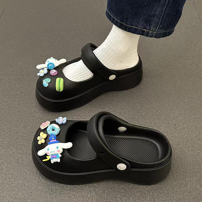 Женские модные черные сандалии 2023 года с закрытым носком и толстой подошвой, нескользящие