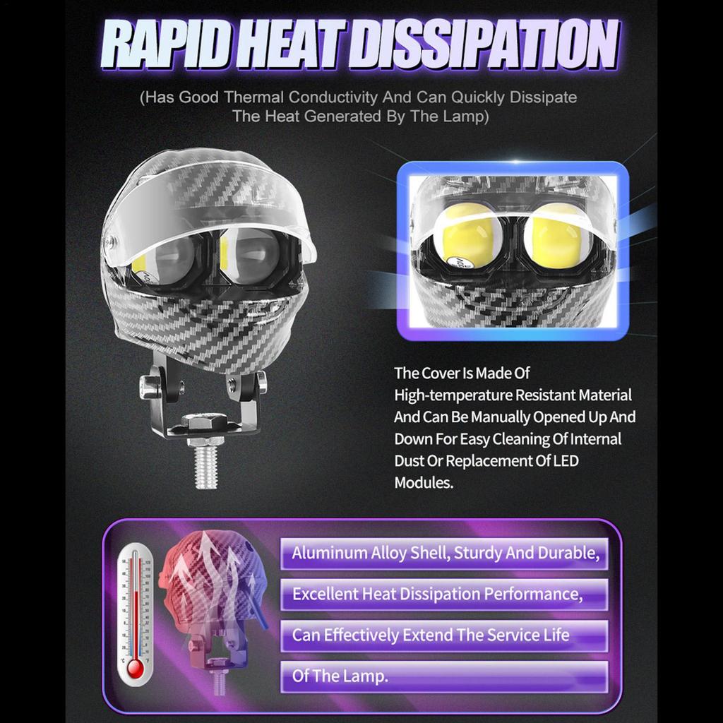 Motorcycle Fog Lights Waterproof LED Spotlight Helmet Shape Double Color Flash Motorcycle Work Light For Road Touring Outdoor