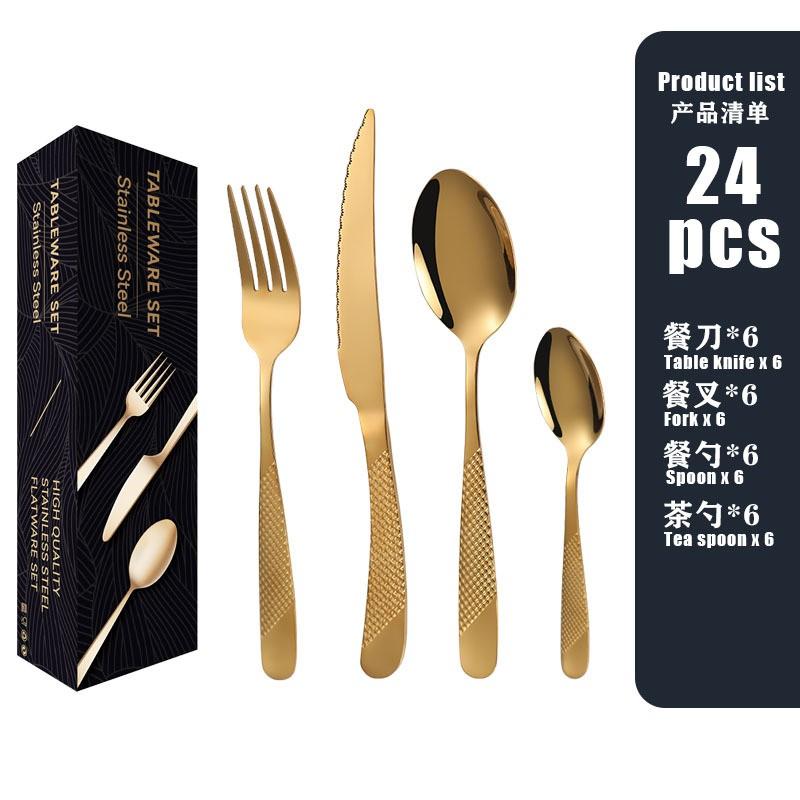 24-Piece Stainless Steel Cutlery Set With Gold-Plated Spoons Forks Knives Dinner Gift Box