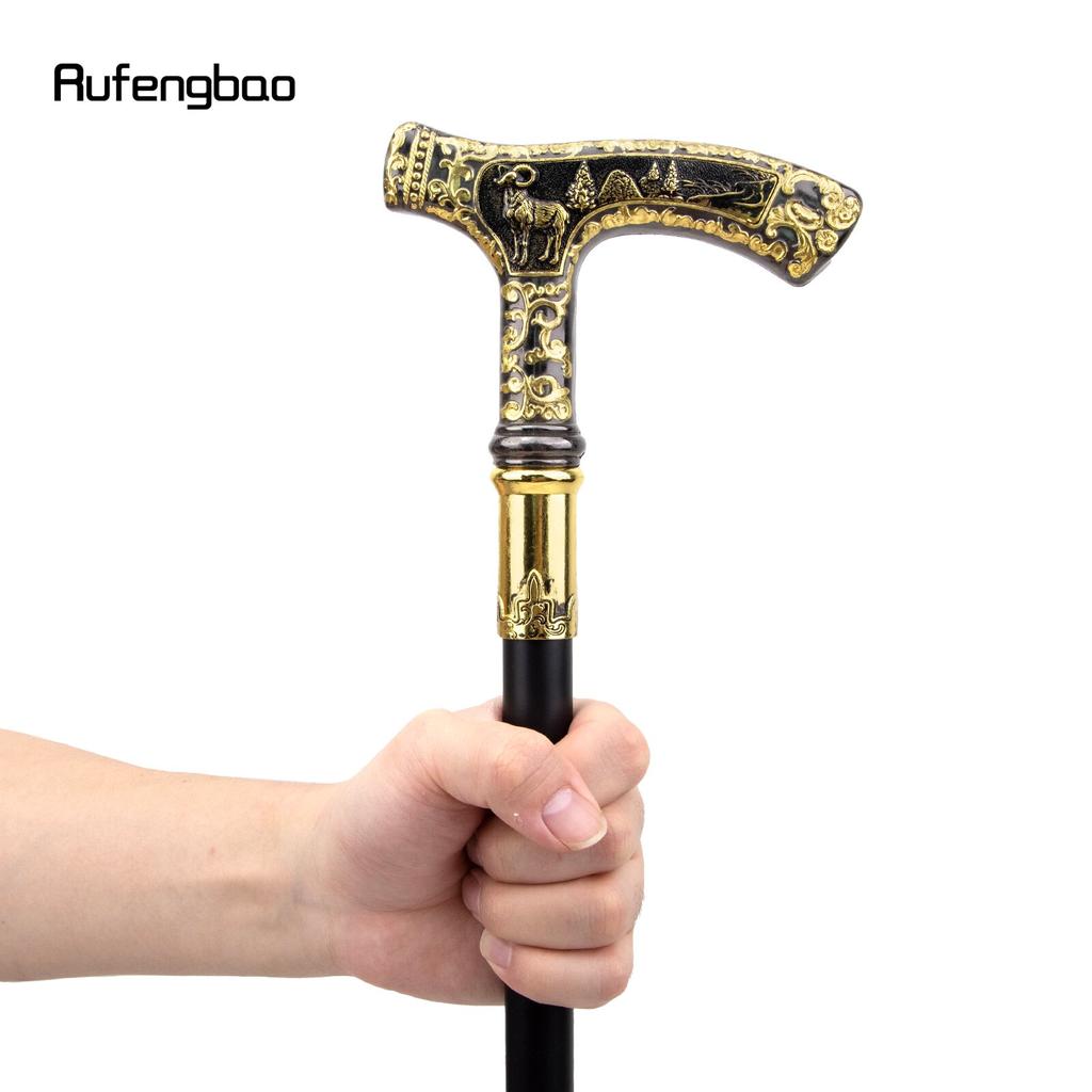 Gold Black Luxury Goat Handle Walking Cane Fashion Decorative Walking Stick Gentleman Elegant Cosplay Cane Knob Crosier 90cm