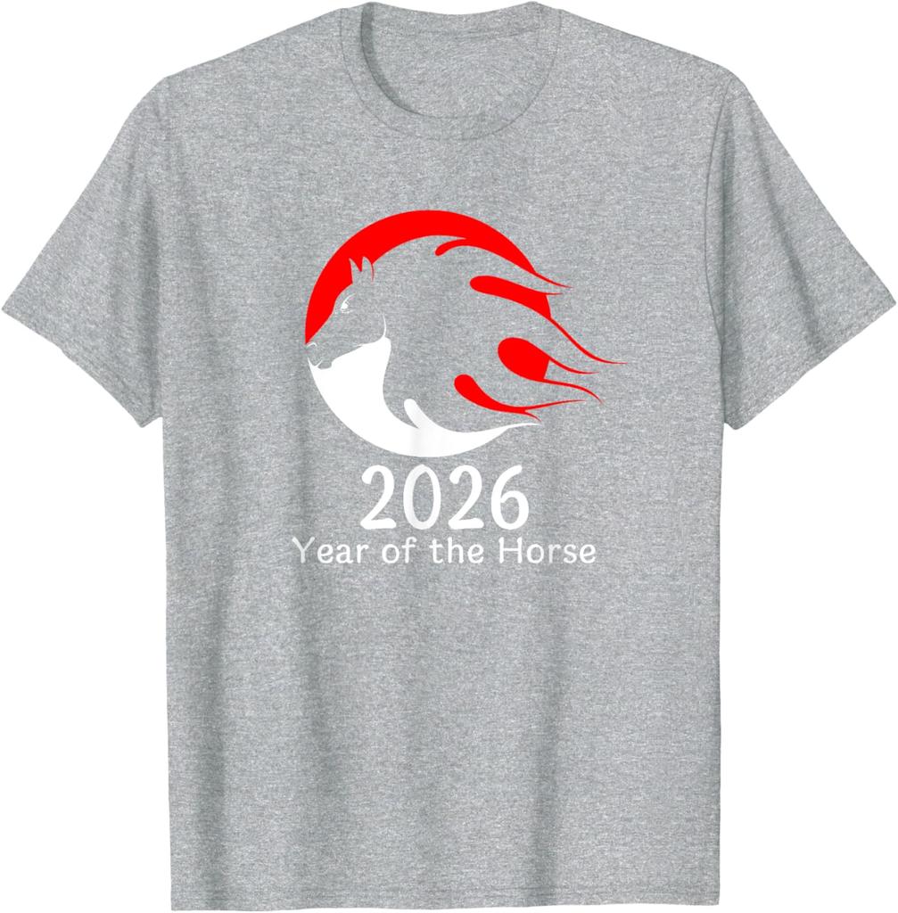Year of The Horse 2026 Fire Horse Chinese Zodiac New Year Cool Trending Pattern Printed Tshirt Womens Crewneck Fashion Clothes