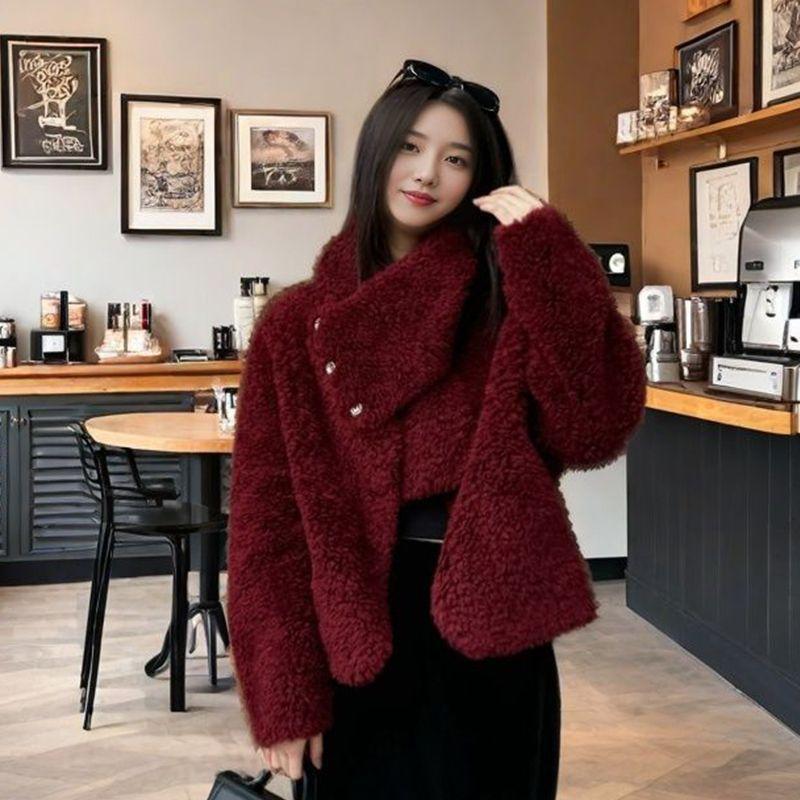 V-образный вырез шерсть зимняя стрижка овец мех интегрированный меховой верх шуба женская