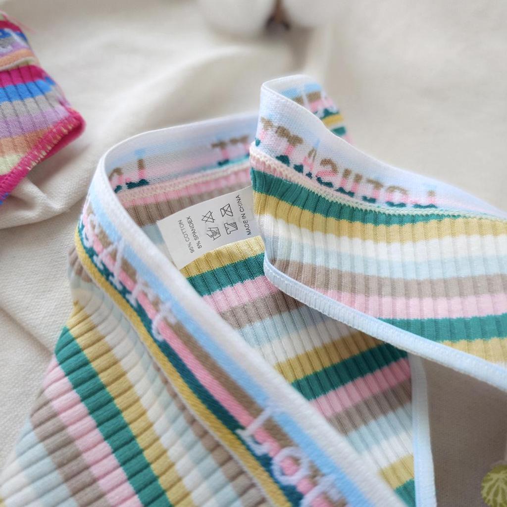 Women's Rainbow Striped Low-Rise Pure Cotton Panties - Cute & Breathable with Half Hip Coverage for Teens