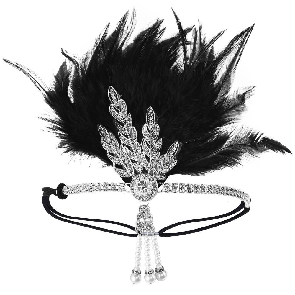 Black Sequin Feather Headwear Rhinestone Beaded Korean Style Headband  Cosplay Event