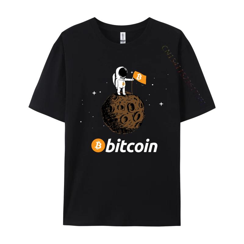 Футболка Bitcoin Астронавт в космосе Футболки Приталенные Индивидуальные футболки С круглым вырезом Хлопок Мужские Топы Рубашки