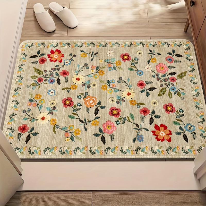 Vintage Floral Floor Mat, Bedroom Soft Anti Slip Carpet, Entrance Water Absorbing Decorative Floor Mat, Home Decoration