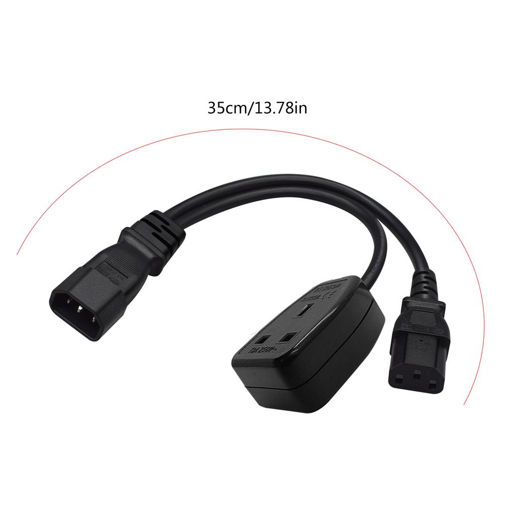 IEC320 C14 To IEC320 C13+UK13A AC-Power Adapter Cable, 3 Terminals Male To Female Power Connector Cord Wire