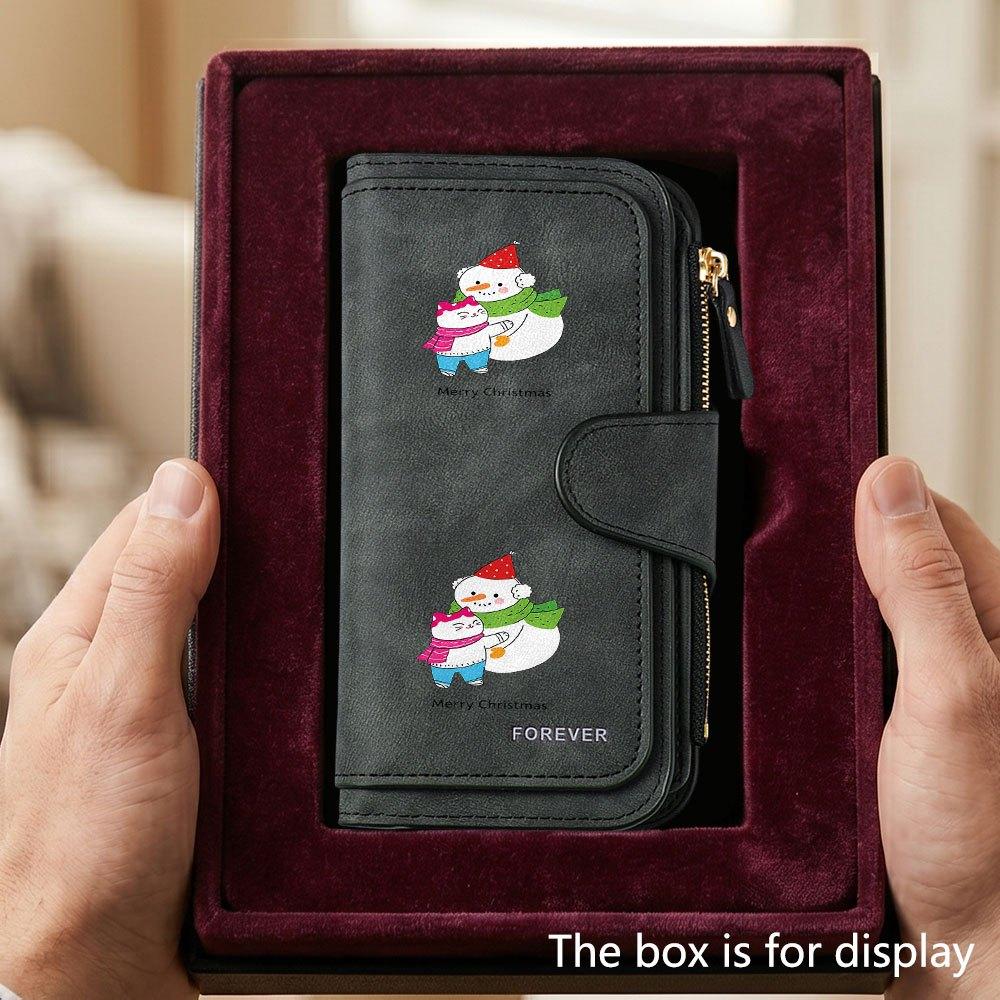 Unique snowman and kitten cartoon men's large capacity wallet with business card slot and cash pocket suitable for formal occasions and office use