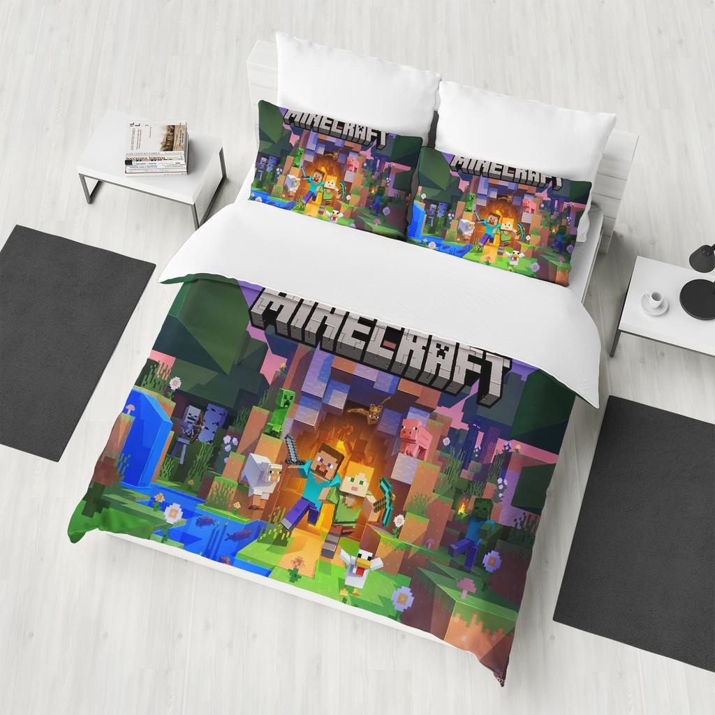 M-Minecraft 100% Полиэстер Аниме Принт Постельное Белье Пододеяльник Королевский Хлопок Милый Принт Мультфильм Чехол на Одеяло
