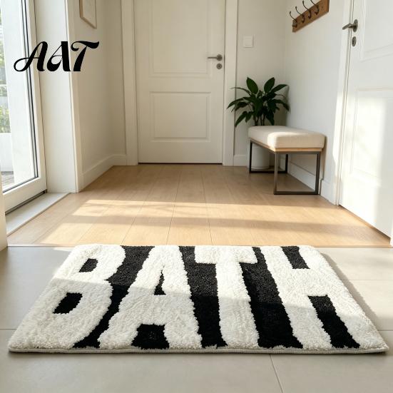 Stylish Indoor Door Mat Modern Bath Mat, Absorbent Non-Slip Bathroom Rug, Fun English Letters, Anti Slip Decor Machine Washable Cozy Rug for Tub Sink