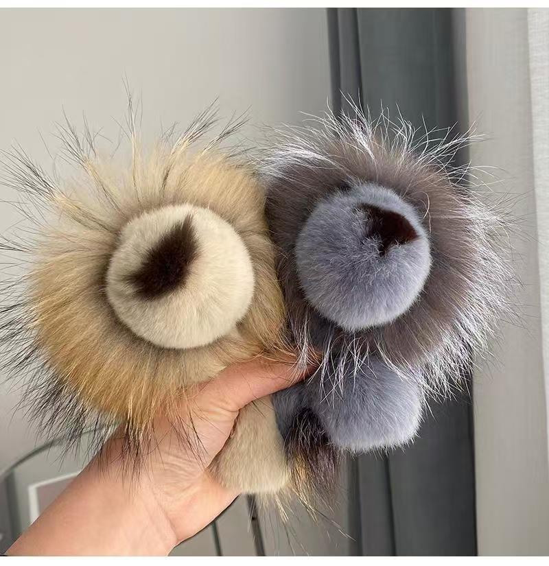 Подлинный мех енота и кролика рекс Шарм для сумки «Маленький львенок» - Милая плюшевая кукла Модный женский аксессуар