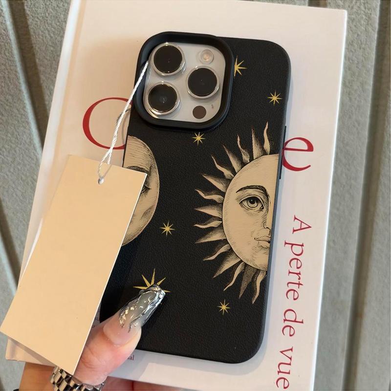Ретро Арт Чехол для Телефона с Принтом Лица Солнца и Луны Для iPhone 17 Air 16 15 14 13 12 11 Pro Max XS Max X XR 14 15 Plus Ударопрочный Чехол