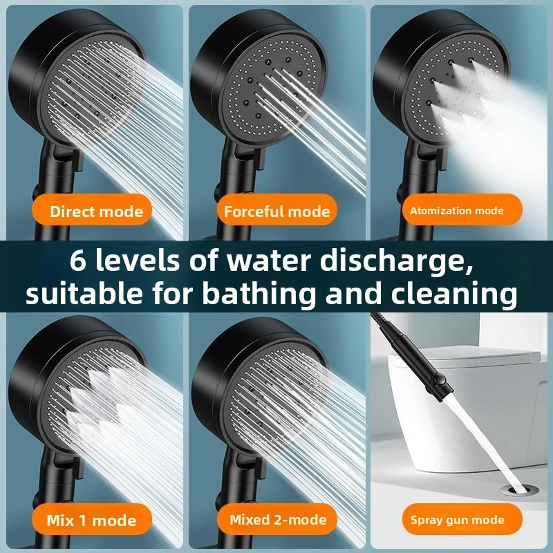 Шестирежимная душевая лейка с фильтром под давлением, душевая лейка для ванной комнаты с повышенным давлением и большим расходом воды
