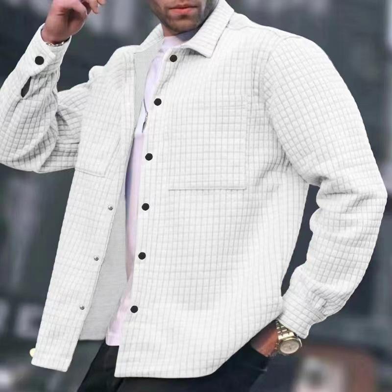 Men's Cardigan Small Checkered Long Sleeved Shirt Jacket Casual Large Size