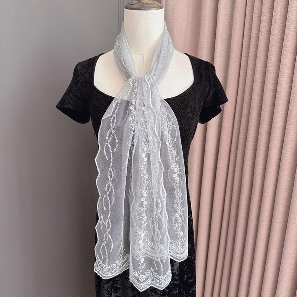 Embroidered Flower Women's Lace Scarf Solid Color Sunscreen Shawl Summer Season