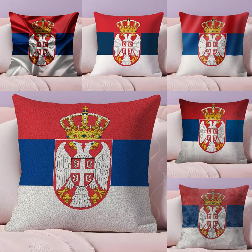 Serbia flag Cushion Cover Plush Fabric Soft DoubleSided Printed Sofa Warm Winter Home Gift Pillow Cover