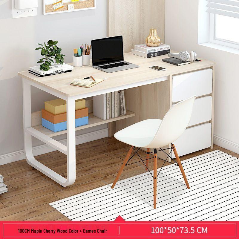 Simple Integrated Computer Desk with Cabinet for Bedroom or Apartment