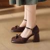 Fashion Comemore Women Shoes Square Toe Shallow Mouth Pumps for Women Retro Style High Heel Ladies Dress Fashion Suede Mary Jane Shoes