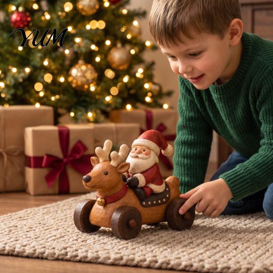 Indoor Winter Seasonal Accents Christmas Santa Claus And Reindeer Figurine, Resin Elk Car Ornament, Retro Xmas Party Table Centerpieces Style Desktop