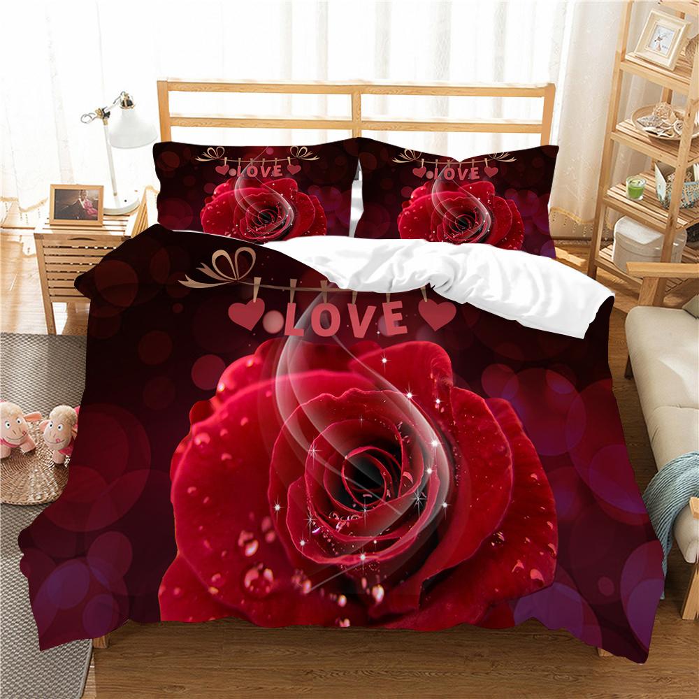 Red Rose Bedding Set Couple Quilt Cover Pillow Cover Bed Sheet/Double Layer Full Size 2/3 Bedding Set Home Decoration