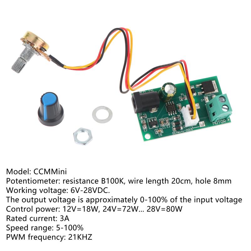 6/12/24V 3A Small General Speed Control Board Motor Speed Governor Module With Potentiometer Pwm Dc Motor Speed Controller
