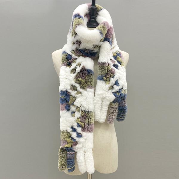 Шарф из натурального меха Пушистый длинный палантин Натуральный мех кролика рекс Ручной вязки Стильные женские шарфы Зимние палантины 180смx13см