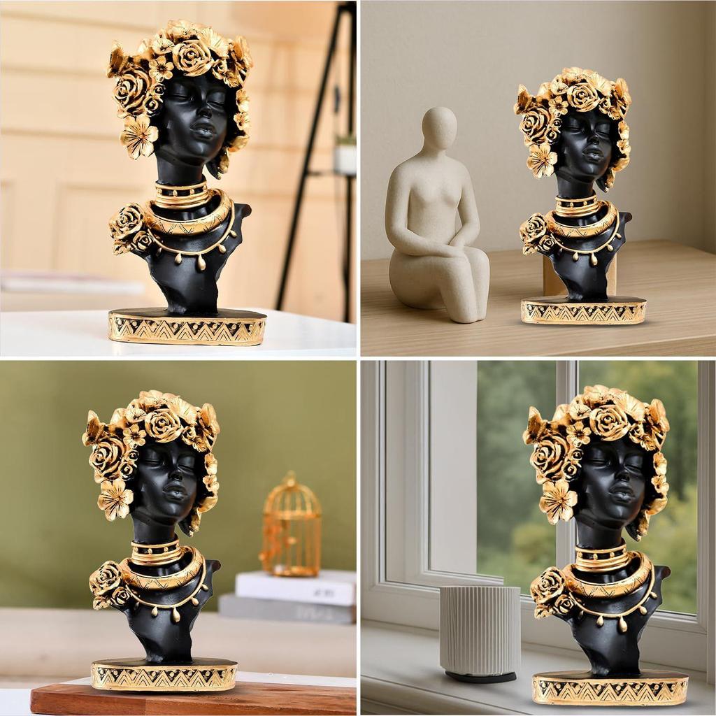 Elegant Afro Woman with Floral Crown Figurine | A Stunning Blend of Culture & Grace | Perfect for Adding Artistic Charm – Pack of 1