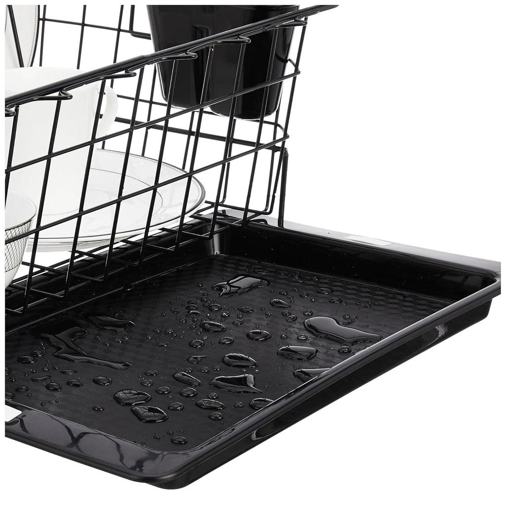 Люксовая черная стальная сушилка для посуды из нержавеющей стали с поддоном для слива, съемная подставка для столовых приборов | Подставка-корзина для сушки тарелок (черный), 55.3 x 37 x 23 см