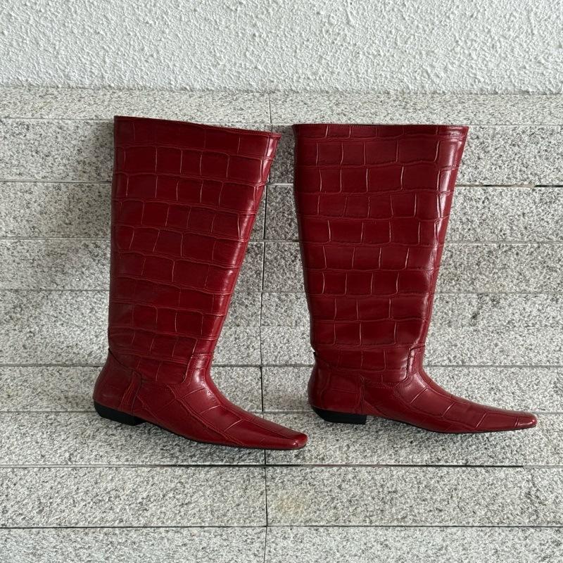 European and American style crocodile pattern square head high boots women's summer heightening knight boots slim boots