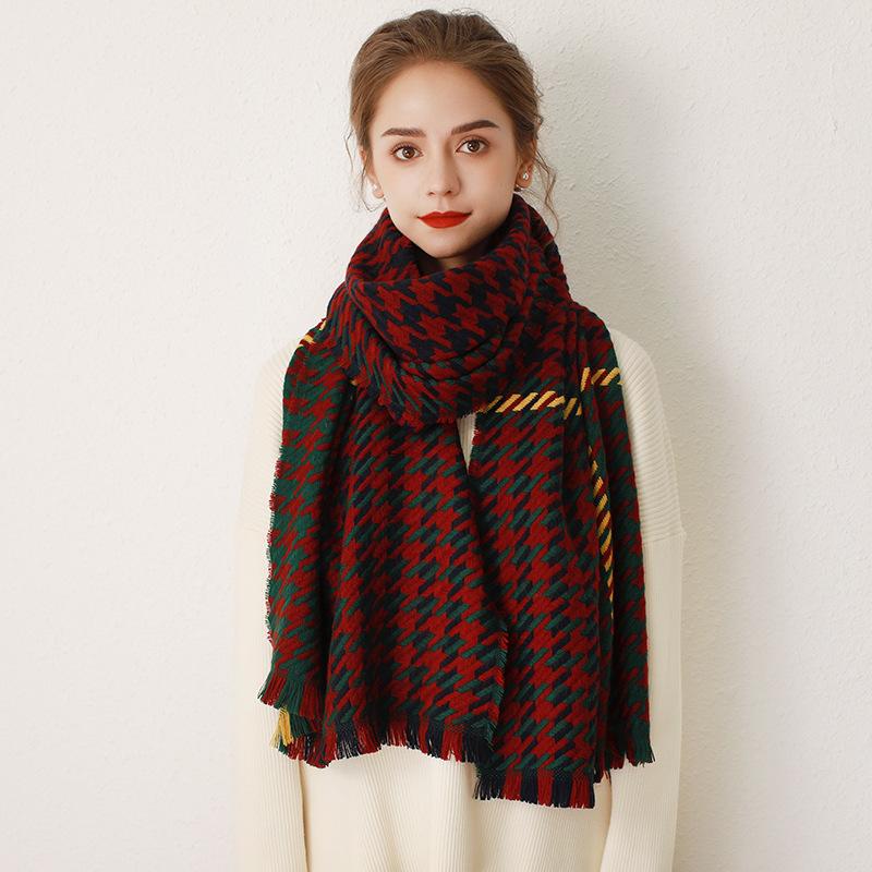 Autumn and Winter Versatile Retro Asymmetrical Color Matching Soft Comfortable Warm Scarf