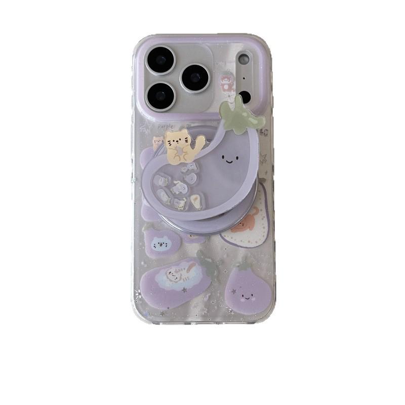Магнитная подставка-кошка с блестками в виде баклажана для чехла iPhone 17/16 Pro Max/15/14