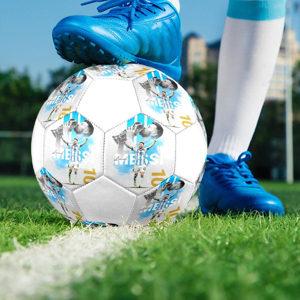Lionel Messi Size 5 Soccer Ball, Machine-Stitched PVC, Durable & High Bounce, All Ages Fit, fan merchandise, matches & outdoor use.