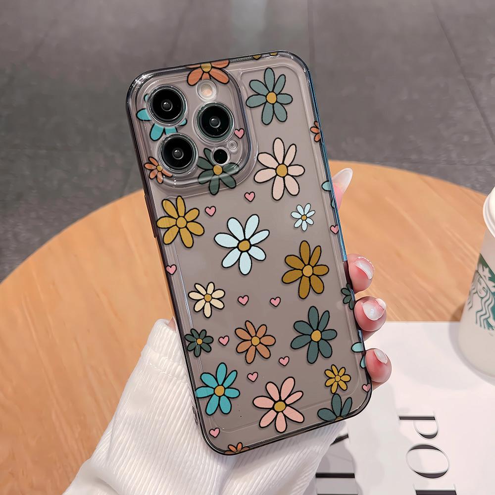 Милый цветочный принт с ромашками Прозрачный чехол для телефона для iPhone 17 16 15 14 13 12 11 Pro Max Мягкий ТПУ Ударопрочный Защитный чехол