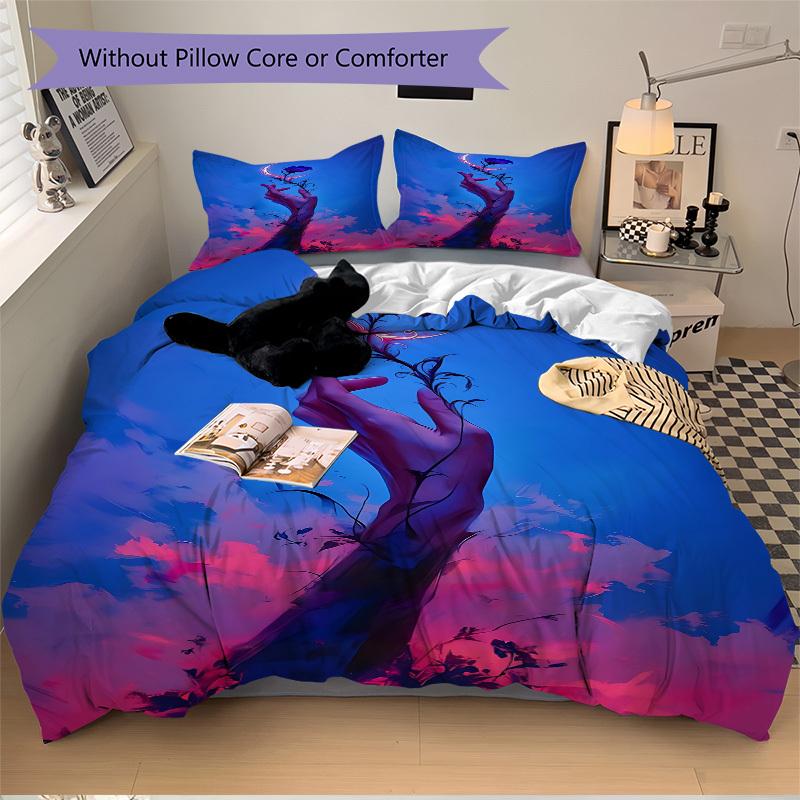 3pc Glowing Bloom Cover Set - 1 Quilt Cover + 2 Pillowcases, All Seasons Bedroom Setting, Perfect for Home093