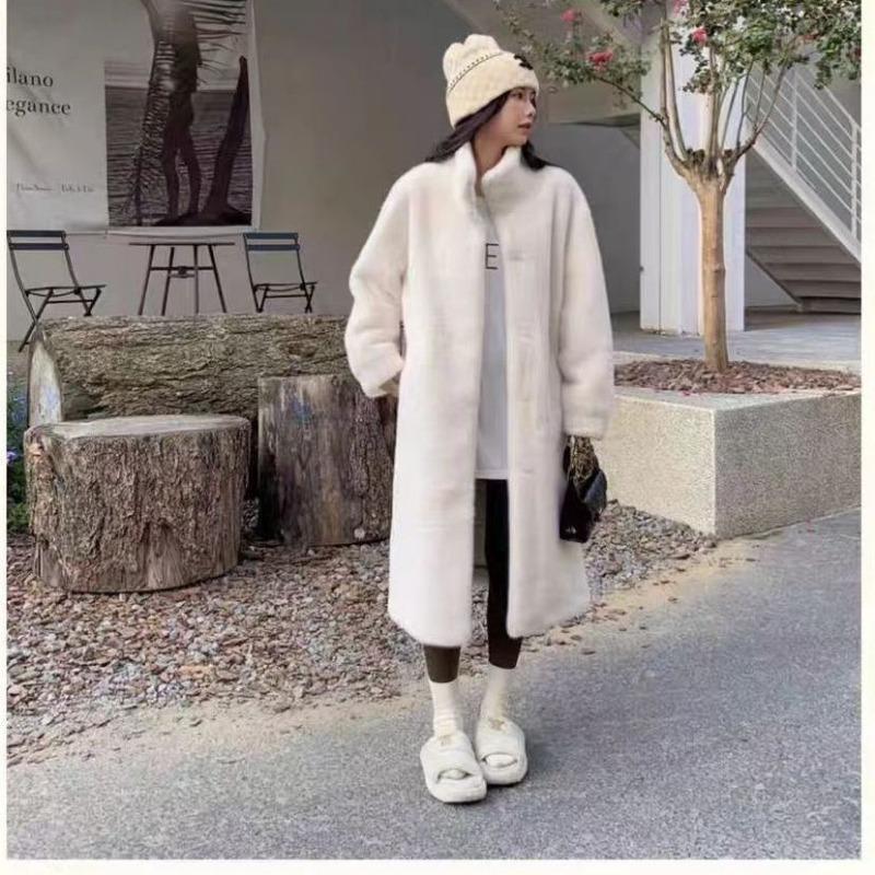 Autumn and Winter Thickened Long Stand-up Collar Imitation Mink Hair Thickened Wool Environmentally Friendly Fur Jacket Women's Light Coat