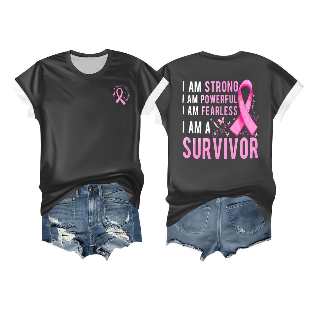 Women's Breast Ribbon Printed Casual Short Sleeve