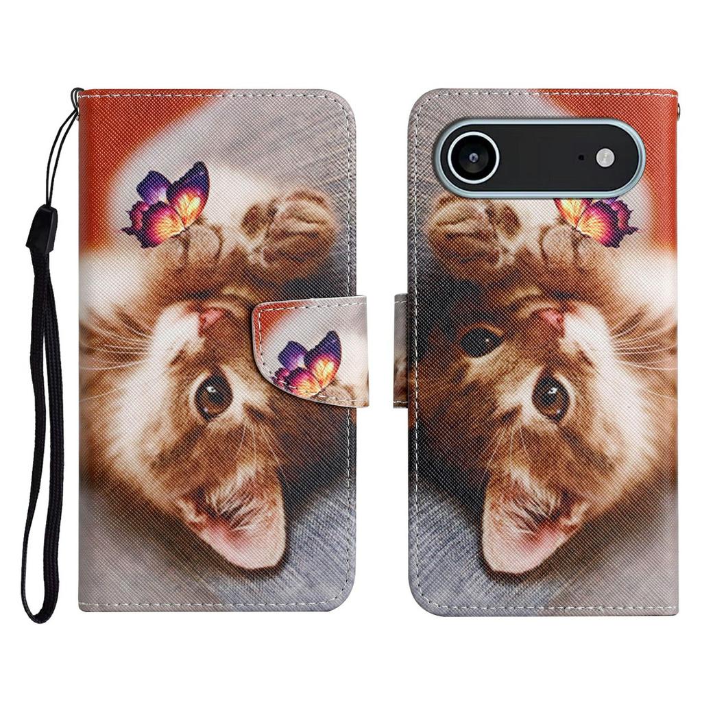 For iPhone 17 Air Case Pattern Printing Protective Leather Folio Phone Cover with Wrist Strap