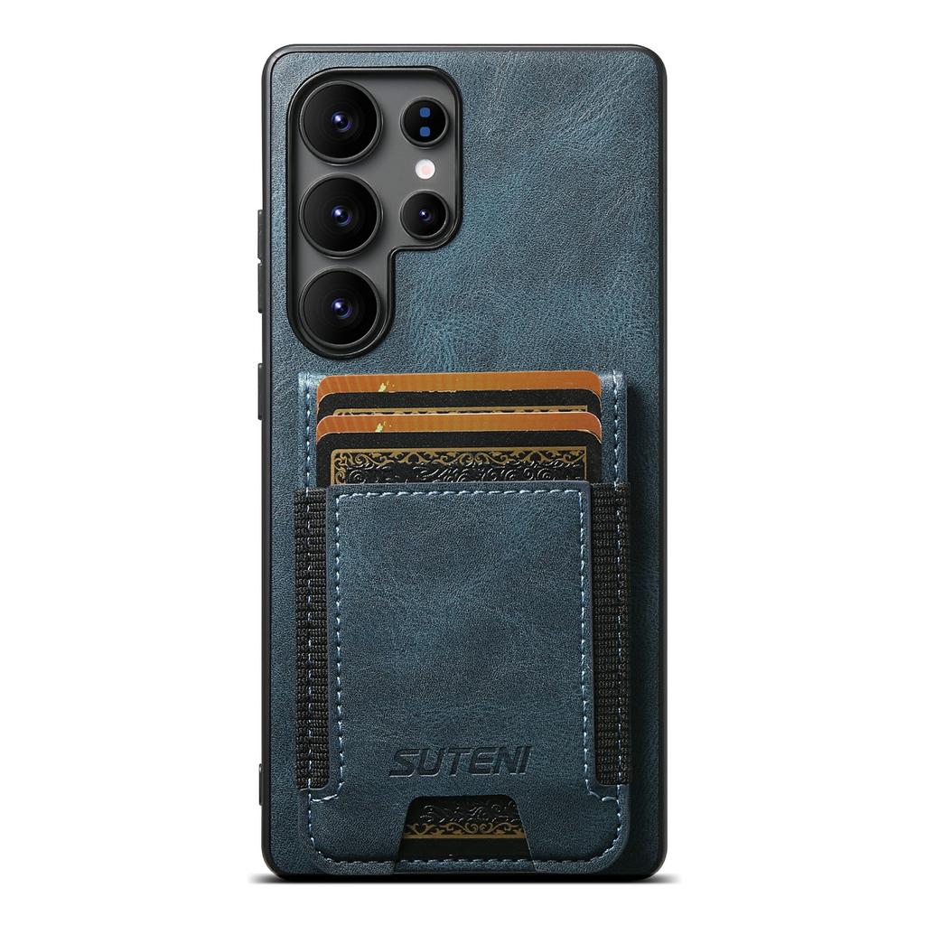 SUTENI H03 For Samsung Galaxy S25 Ultra Case Card Holder Waxy Texture Leather+TPU Phone Cover