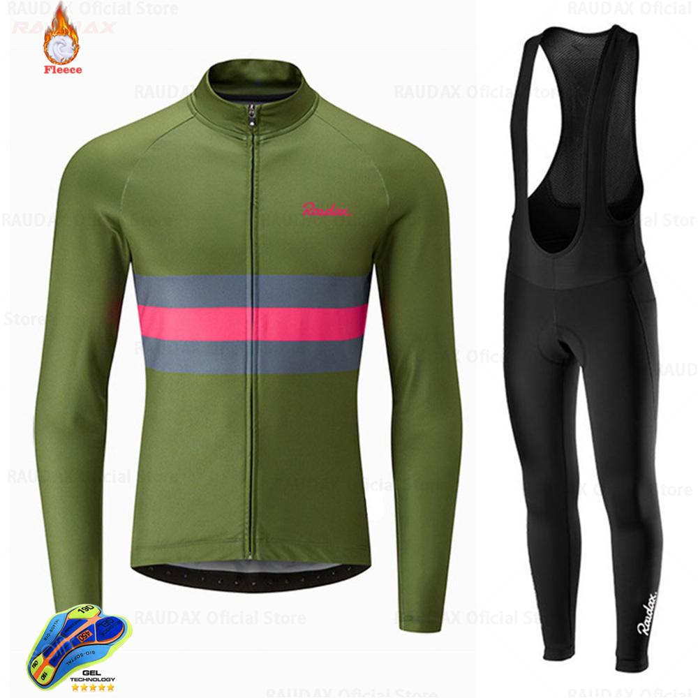 2027 Our Team Raudax Cycling Jersey Set Road Bike Winter Cycling Clothing MTB Cycling Bib Pants Men Ropa Ciclismo Thermal Fleece